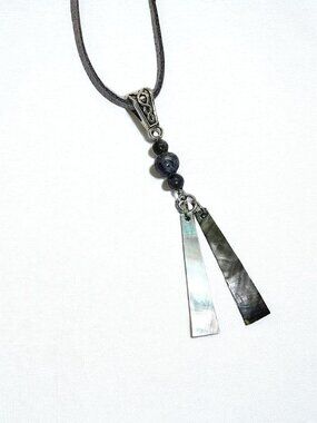 Abalone Shell Pendant on Gray Suede Cord Necklace Handmade Beach Jewelry